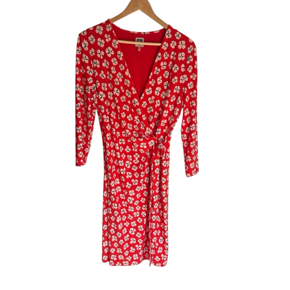 Anne Klein Red and White Floral Dress Size Medium
